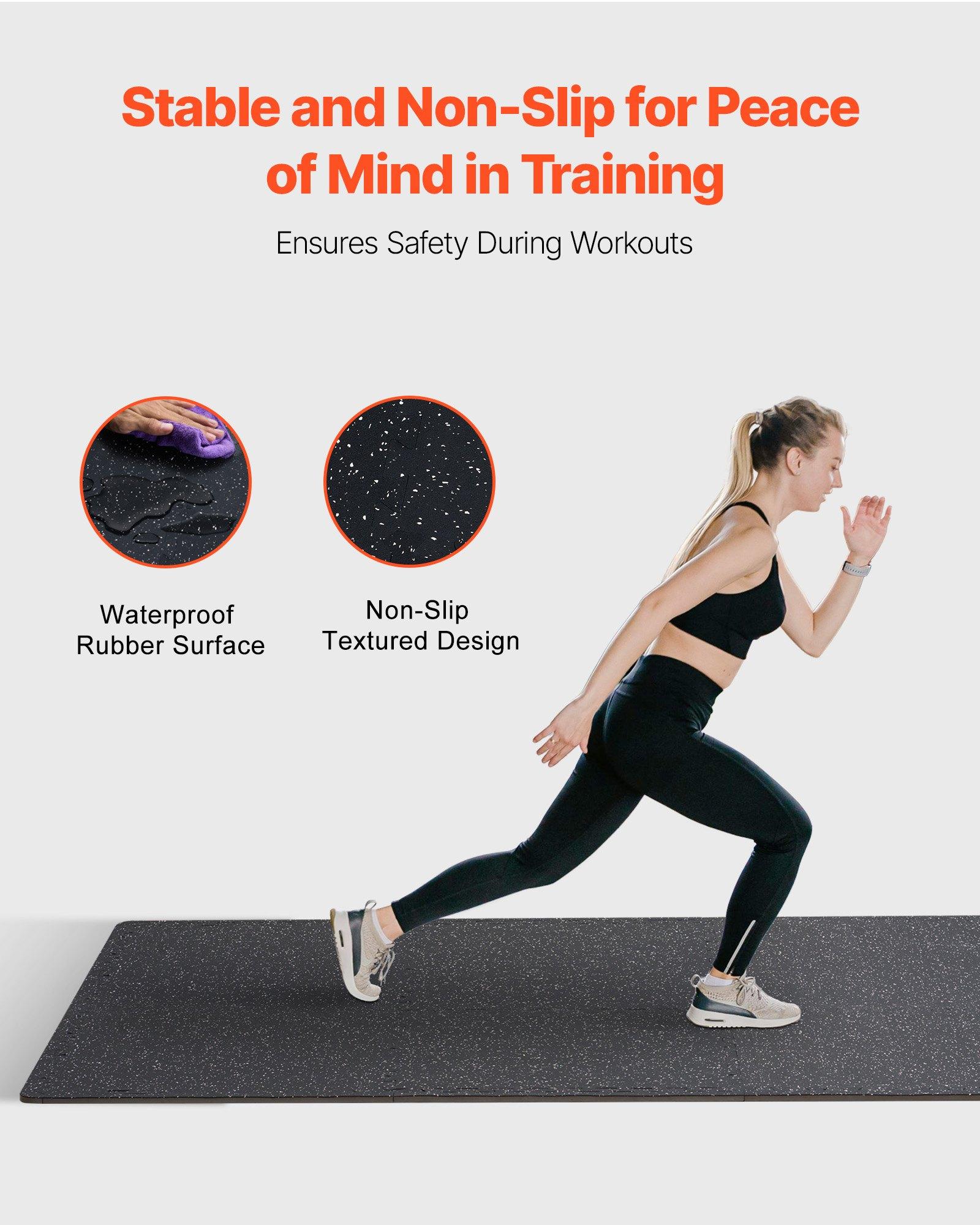 VEVOR 0.56 Inch Thick Gym Floor Mats, 6 Tiles Rubber Top with EVA Foam, 25" x 25" Gym Flooring Workout Mats with 25 sq.ft Coverage, Interlocking Puzzle Gym Mats for Gym, Home, Garage, Black & White