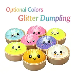 Glitter Dumpling Squishy with Box, Multiple Colors Available, Soft Sensory Squeeze Toy for Stress Relief, Mystery Glitter Dumplings, Decompression Dough