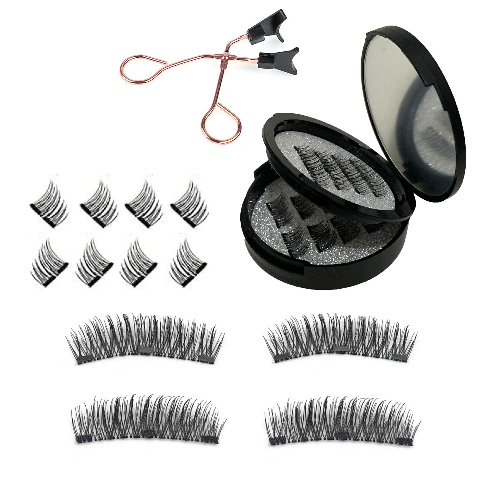 24P Half Eye Double Magnet Magnetic Eyelashes 16 Pieces with Clips Waterproof Reusable False Lashes for Party Daily Use
