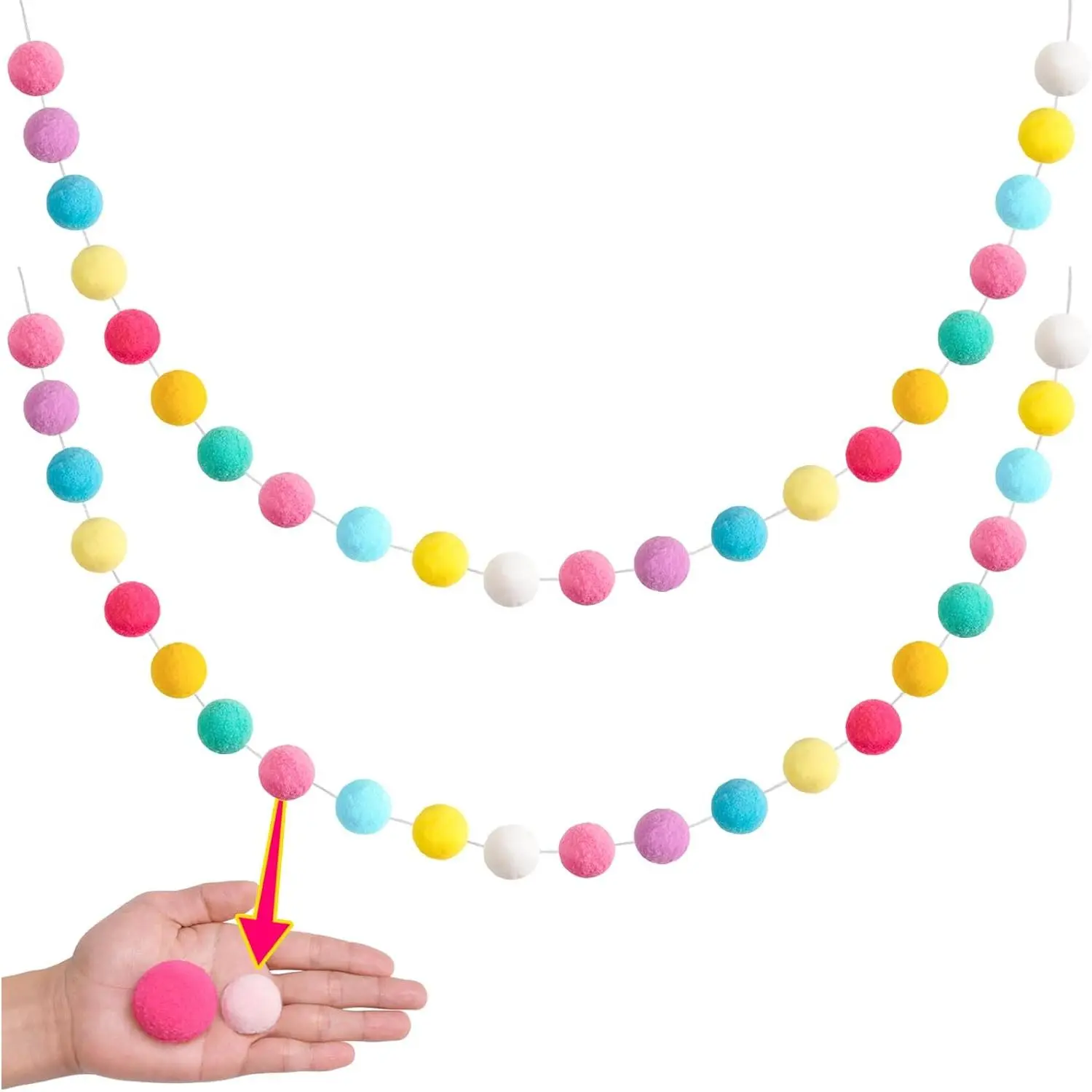 Easter Pom Pom Garland Decorations - Large Spring Felt Ball Garland for Mantle, Indoor  Decor, Easter Tree Ornaments,  Room and Party  Decor,1.1.8",13 Ft.