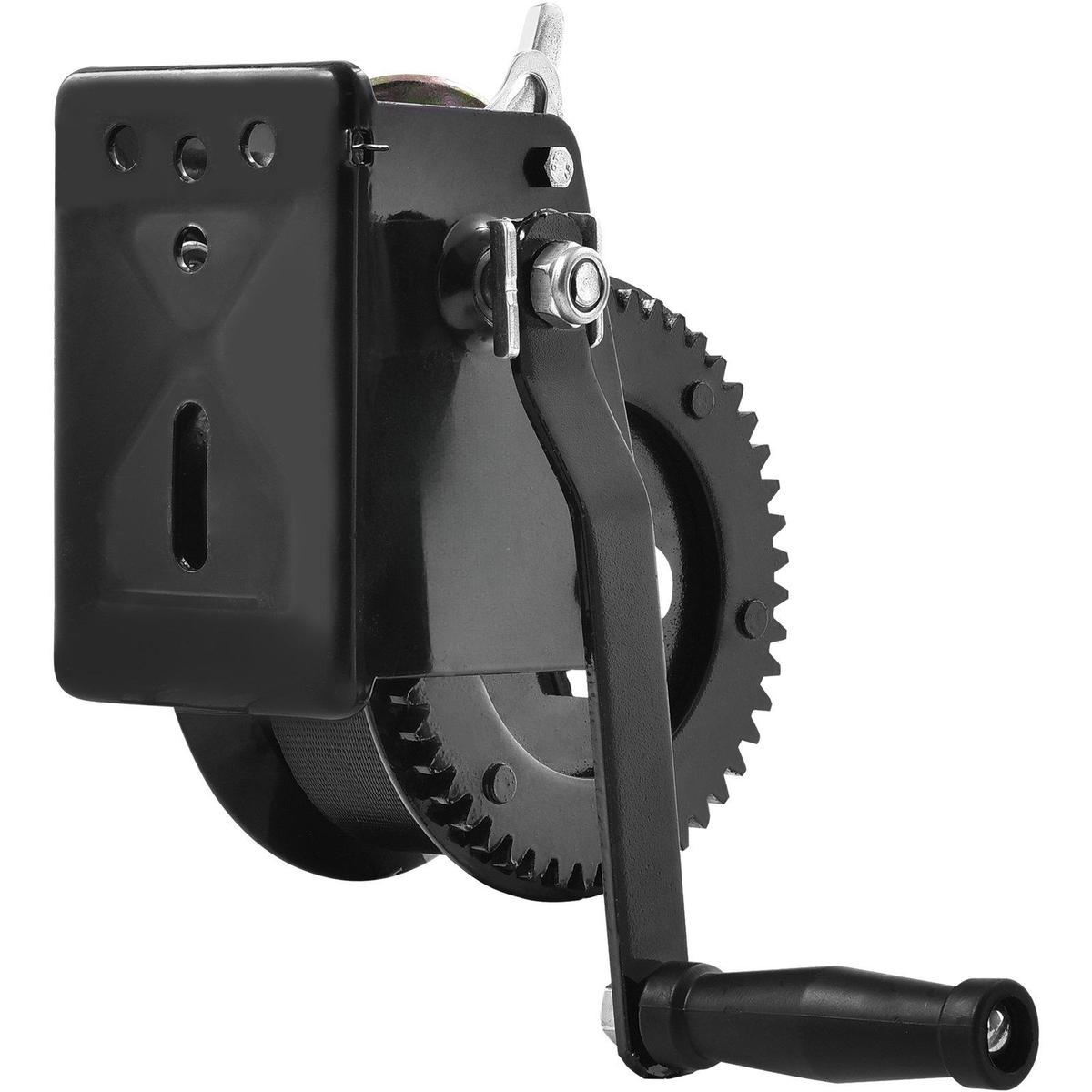 Hand Winch1600 lbs Pulling Capacity, Boat Trailer Winch Heavy Duty Rope Crank with 33 ft Polyester Strap and Two-Way Ratchet, Manual Operated Hand Crank Winch for Trailer, Boat or ATV Towing