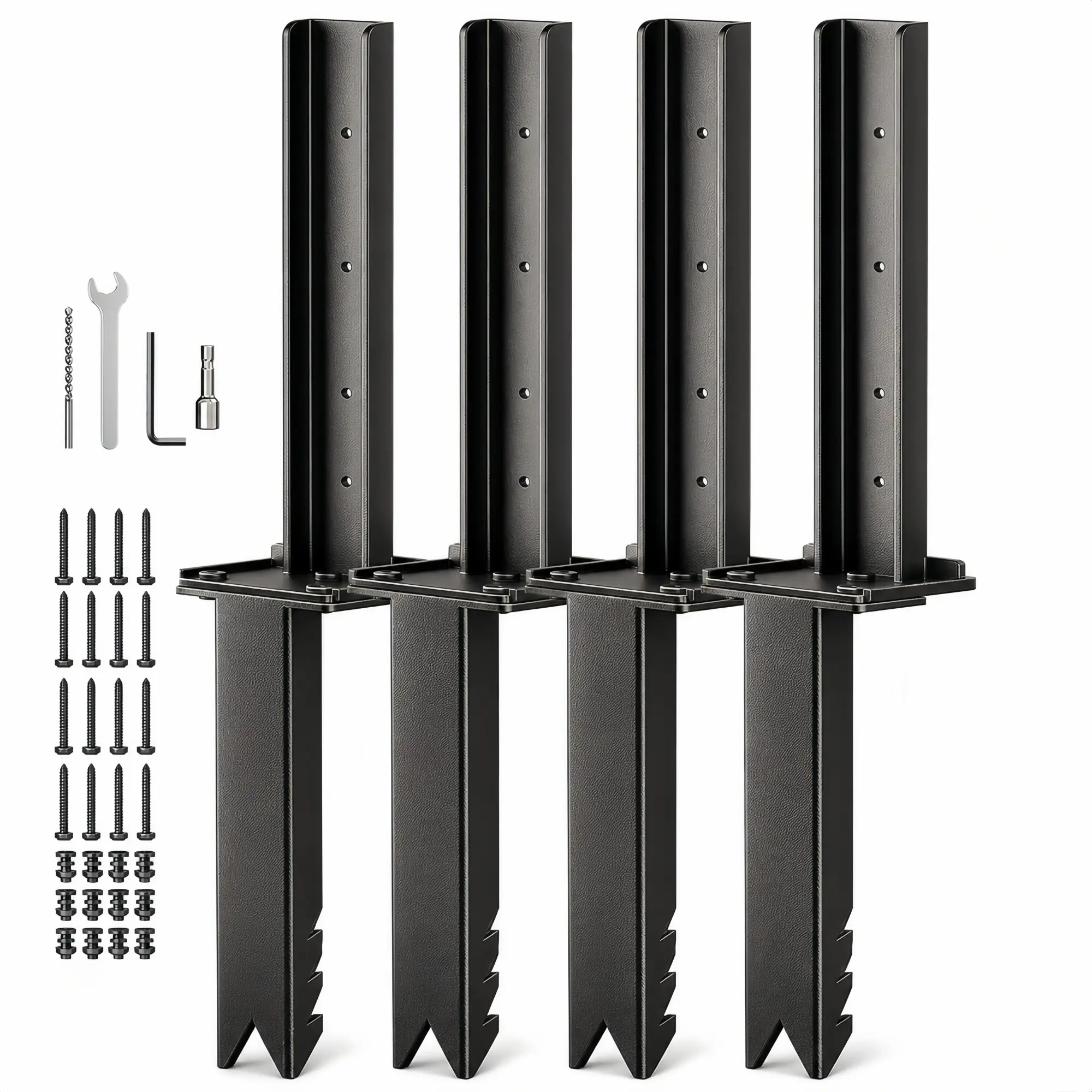 Fence Post Anchor Ground Spike 4 Pack – Heavy Duty Fence Repair Stakes for Leaning Wood Fence Posts, Rust Resistant Steel Post Support for Yard, Garden & Farm Fence