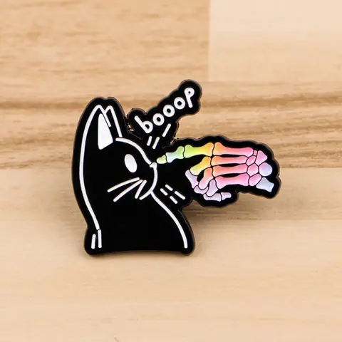 Black Cat & Colorful Skull Brooch Pin Clip, Exquisite Brooch, Punk Zinc Alloy Badge, Backpack & Clothing Accessory, Unique Gift for Friends and Family