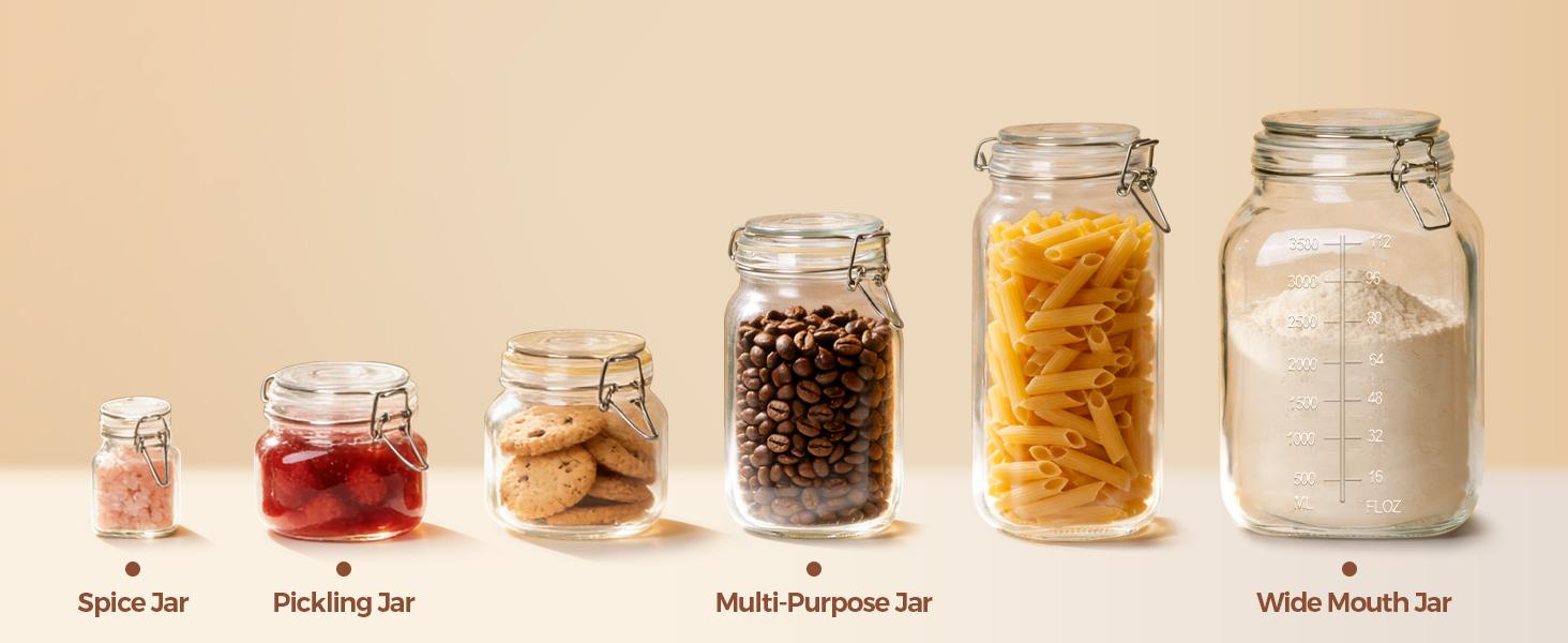 6 Pack 17 oz Glass Jars with Lid, Food Grade Glass Food Storage Containers with Labels Square Glass Food Storage Jars with Airtight lids, Air tight Jars for Pantry Storage & Pickling