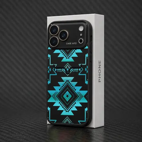 Western Aztec Geometric Bull Head Pattern Phone Casing - Turquoise Southwest Tribal Print, Slim Lightweight Shockproof Durable Cover for iPhone 18,17 Air,16 Pro Max,15,14 Plus,13,12 | Cellphone Handheld Devices Accessories