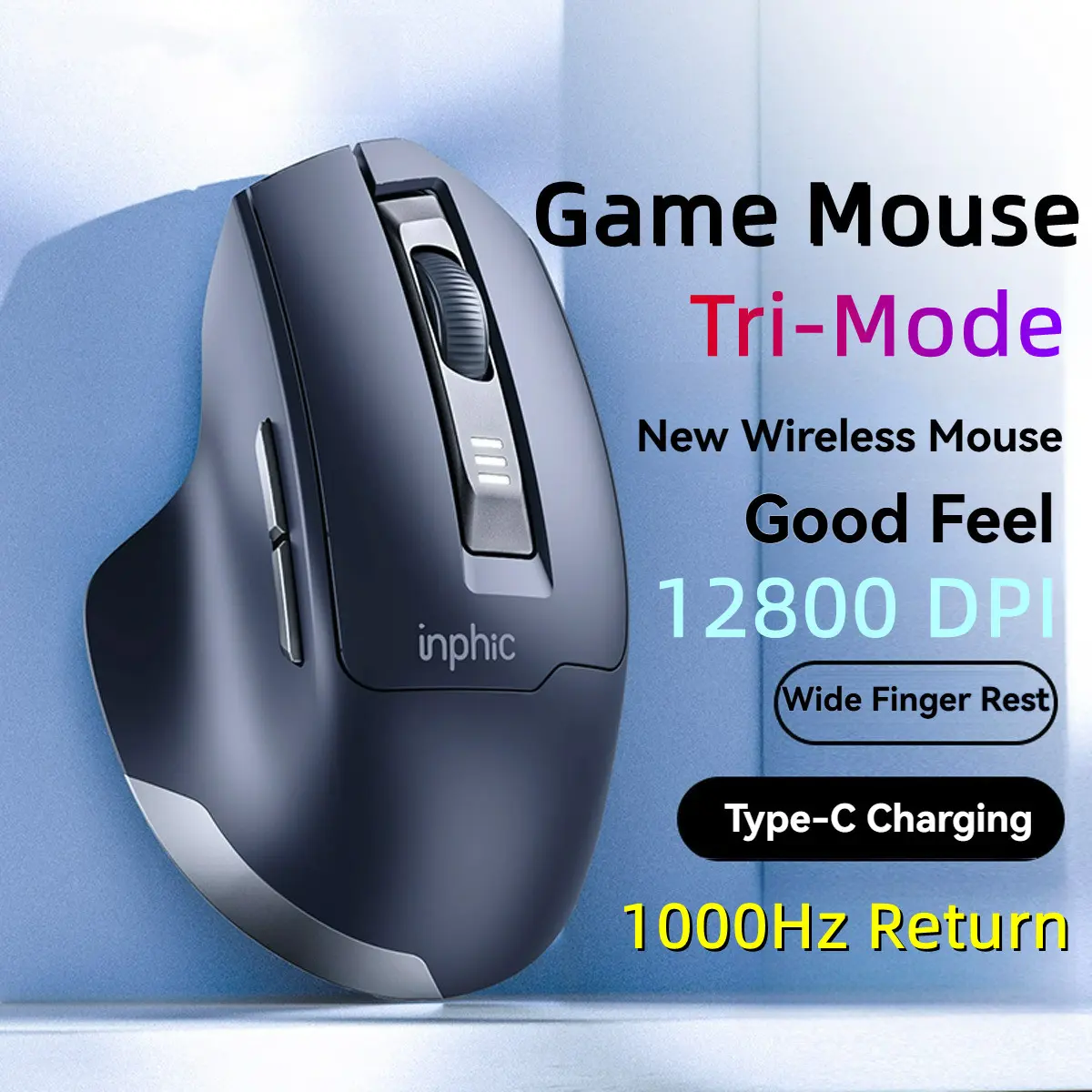 2.4g Bluetooth-compatible Wireless Gaming Mouse, 12800 Dpi, 1000hz Refresh Rate, Macro Programmable, Quiet Keys, Ergonomic Design, Laptop & Tablet Compatible, Gaming Peripherals
