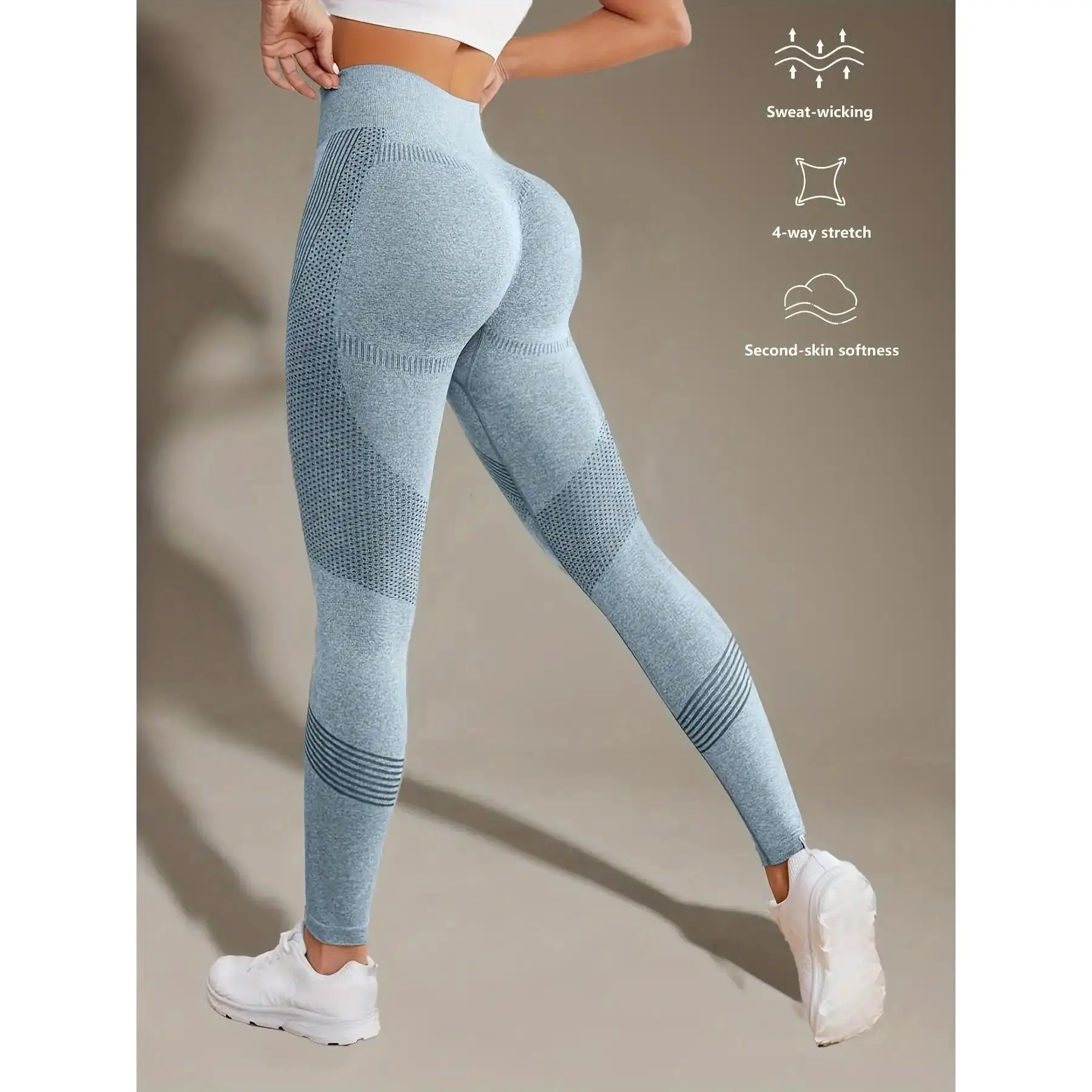 Women's Basic Striped Leggings, High Stretch Knit Sports Pants with a Seamless Waist, Quick Dry & No Sheer Fabric for Female, Activewear