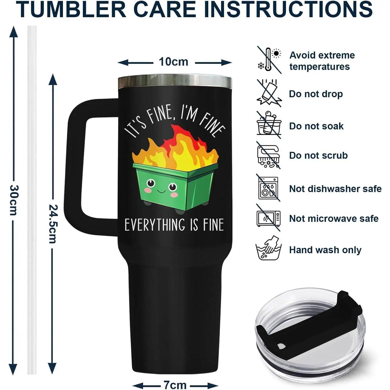 Dumpster 40oz Fire Tumbler, Stainless Steel This Little Light Of My Cup, Everything Is Fine Coffee Cup, Funny Birthday Gifts for Him Her, Kitchen Drinkware, Travel Breakfast Cup, Tea Cup