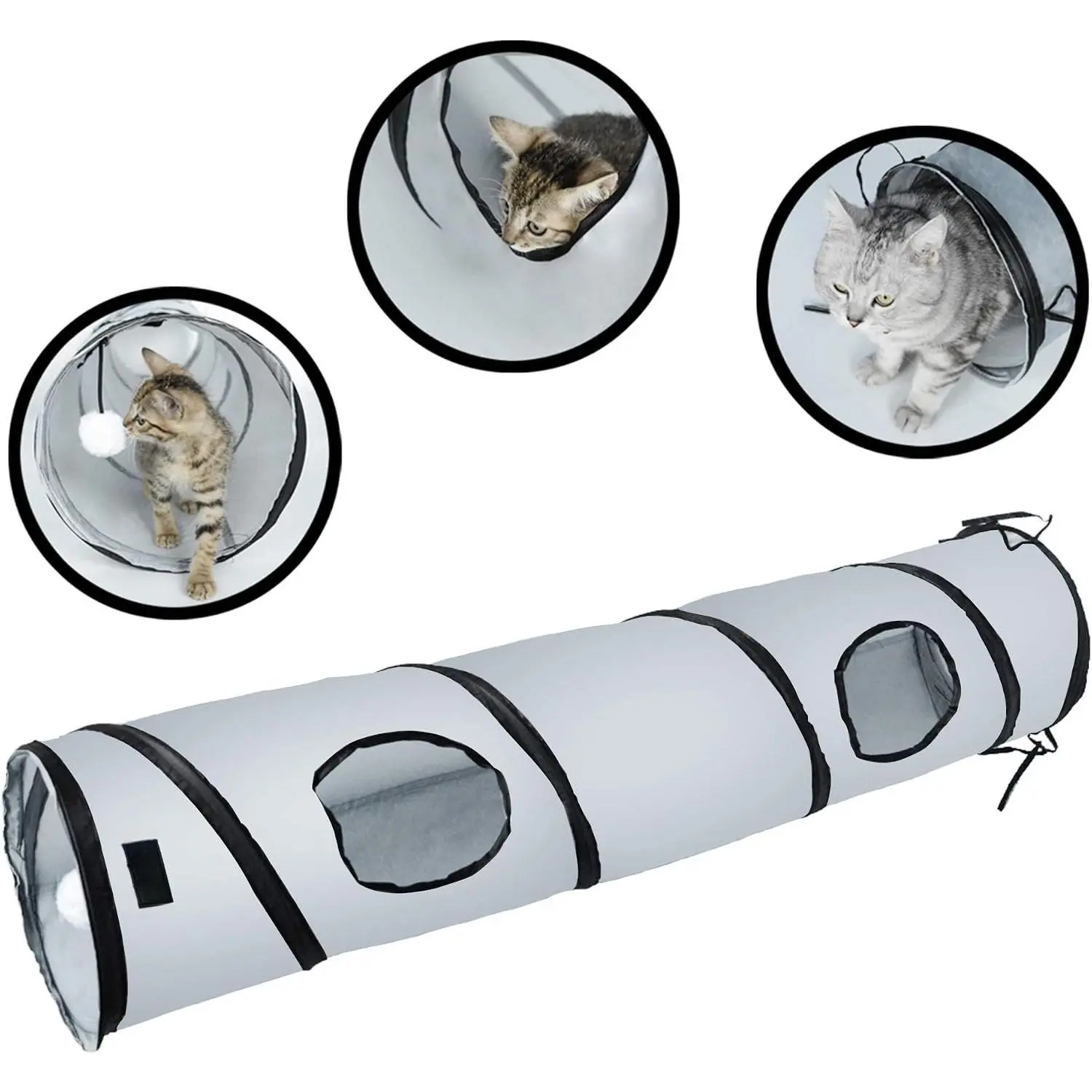 Tunnel for Indoor Cats Collapsible Pop-up  Tube Peek Hole Hideaway Play Toys for Cats with Ball