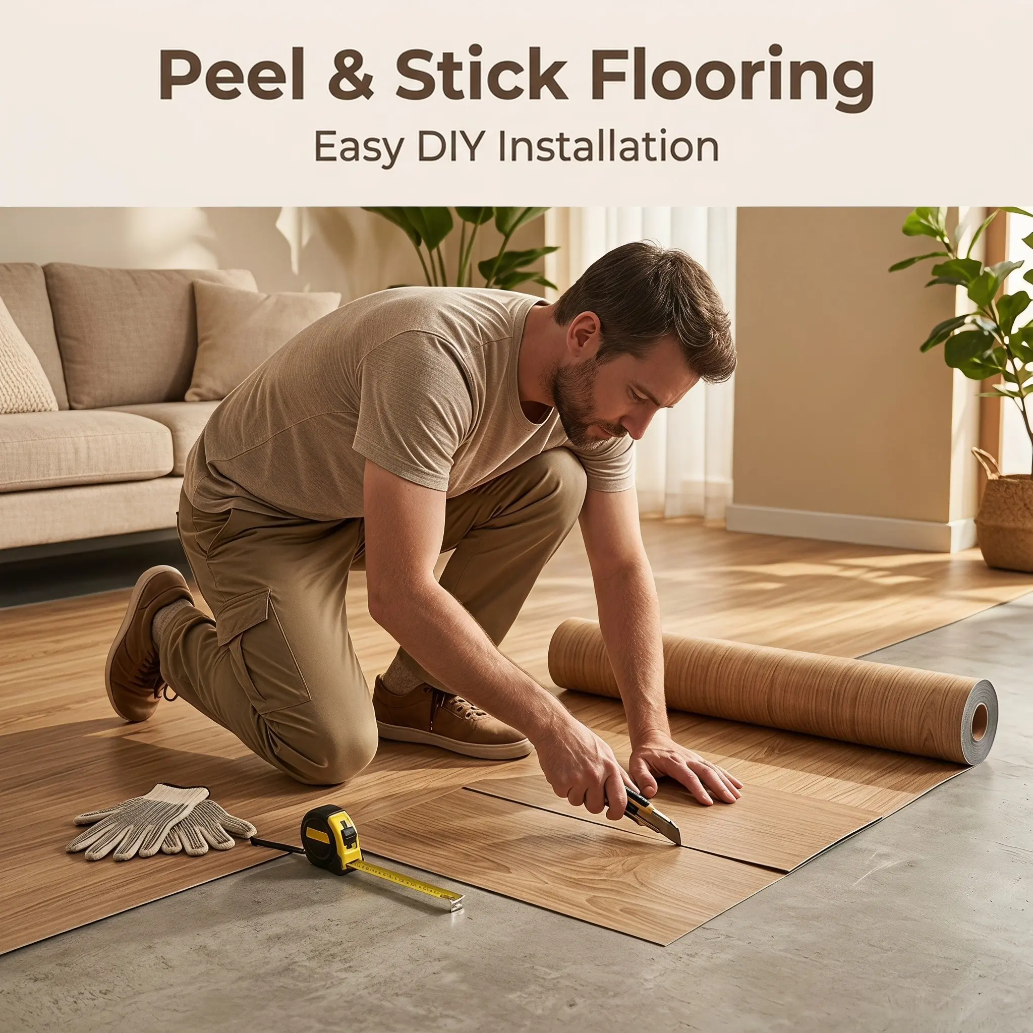 Self Adhesive Vinyl Floor Roll, Waterproof Peel & Stick Wood Grain Flooring, Removable No Residue, DIY Rental Apartment Makeover, Decorative Modern Flooring