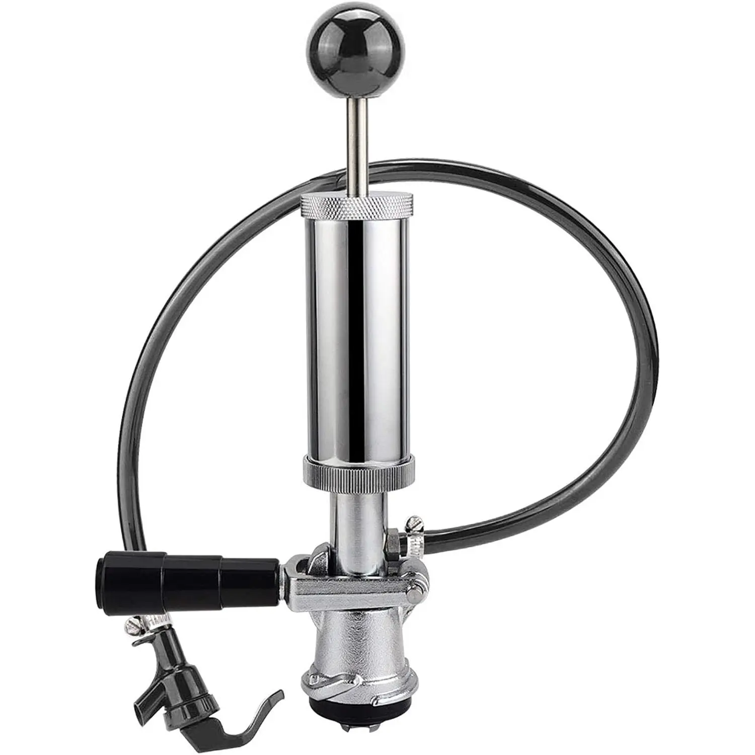Keg Party Pump, American D System Beer Keg Tap Keg Hand Pump 4'' Picnic Pump with Beer Faucet & Beer Hose, Chrome-Plated Keg Draft Beer Party Pump with 2 Hose Clamps Kegerator Pump for Homebrew