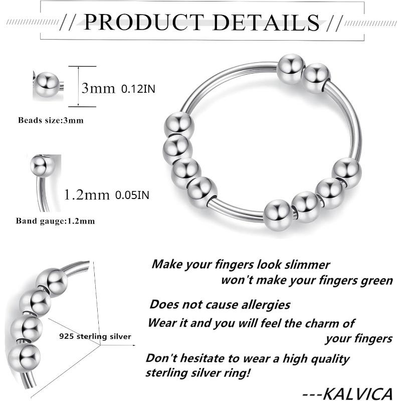 MILACOLATO 2 Pcs 925 Sterling Silver Anxiety Rings for Women & Men with Pearl Anti-Stress Ring Set - Stackable Fidget Rotating Ring Set