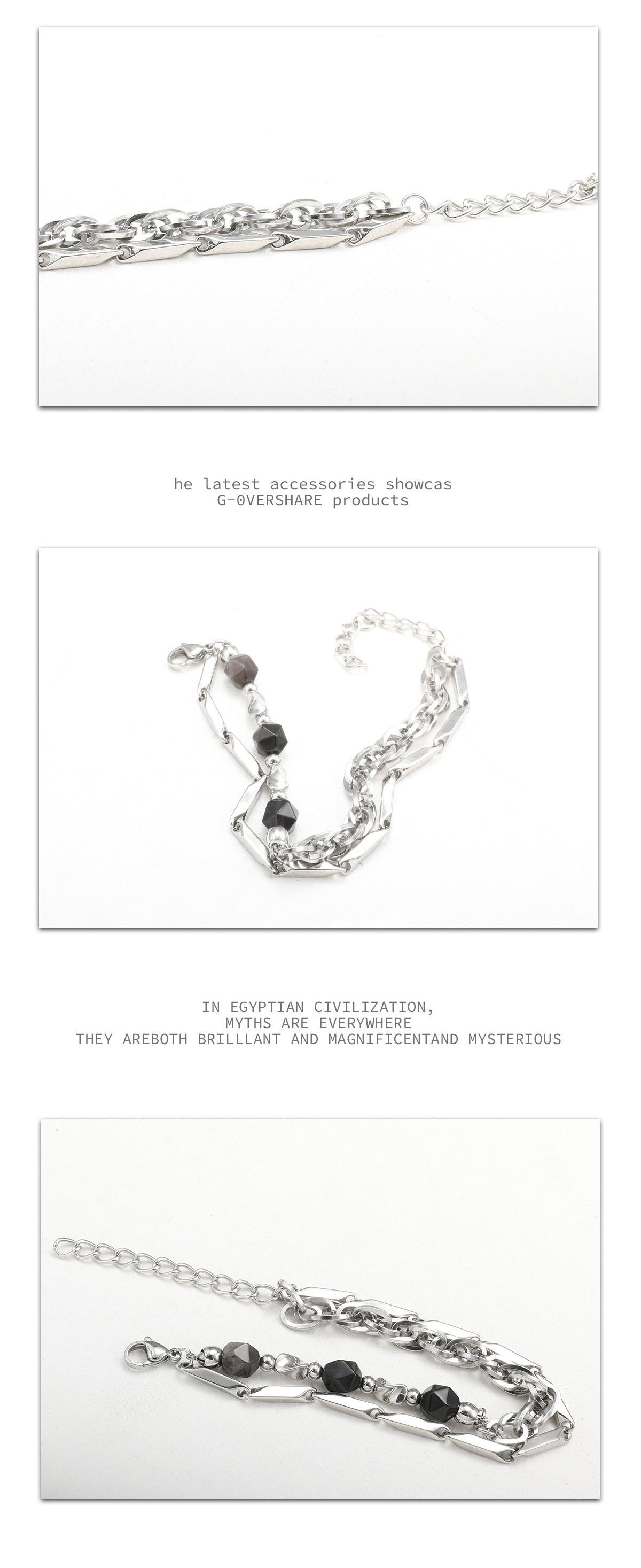 Obsidian & Titanium Steel Double Layer Bracelet |     Light Luxury Premium Men's Hand Jewelry, Unique Minimalist Style, Couple Bracelet