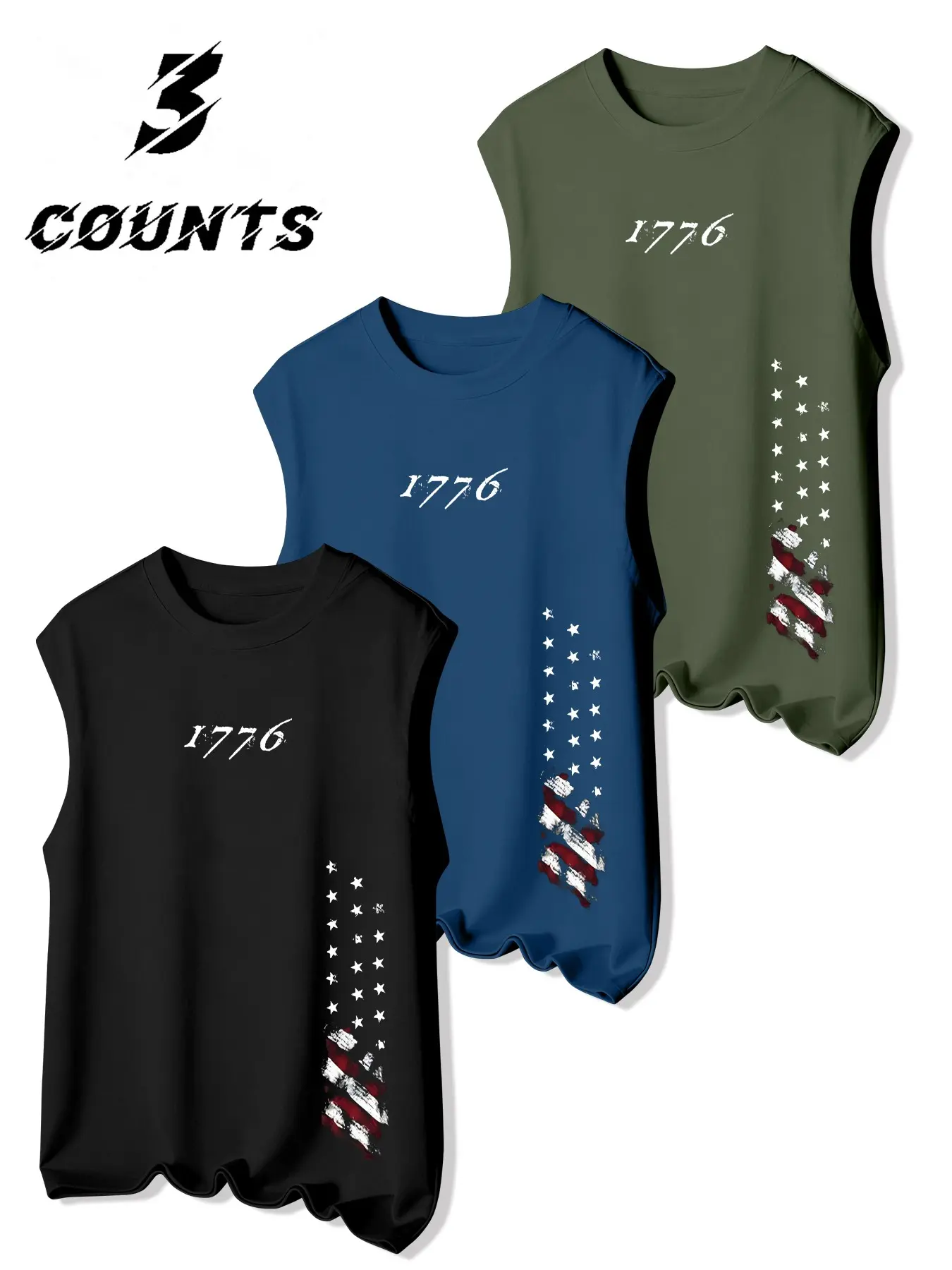 Men's Summer Sleeveless Round Neck T-Shirt, Flag Series Comfortable Fashion Casual Wear, Ideal for Daily Sports, Outdoor Fitness