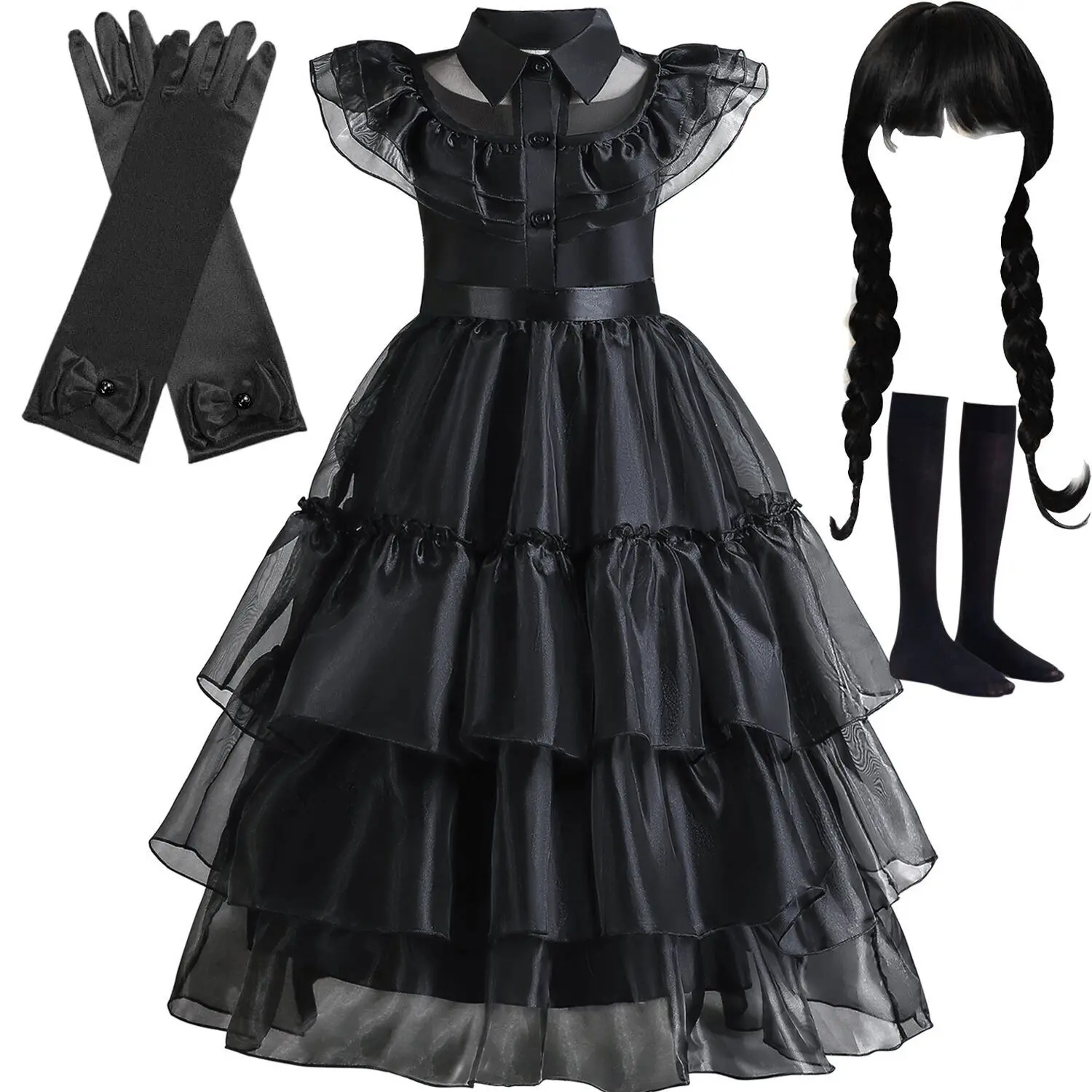 2026 Wednesday Black Dress Cosplay Costume Halloween Addams Family Princess Dress Cosplay Outfit Holiday Party Disguise Dress-DHY