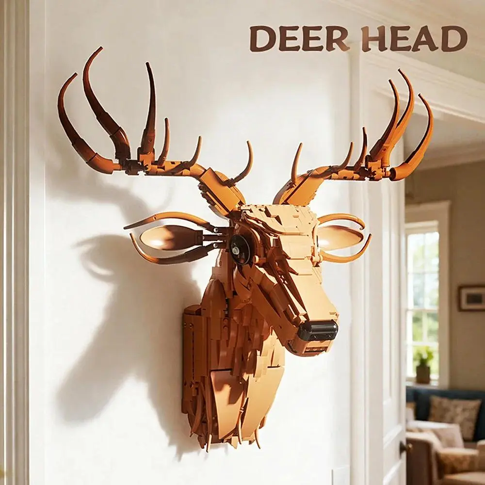Realistic Stag Head Sculpture Building Blocks Kit Detailed Deer Head Ornament Model Artistic Assembly Bricks Set Collectible Wall Desktop Decor for Art Decoration Enthusiasts Collectible Construction Set