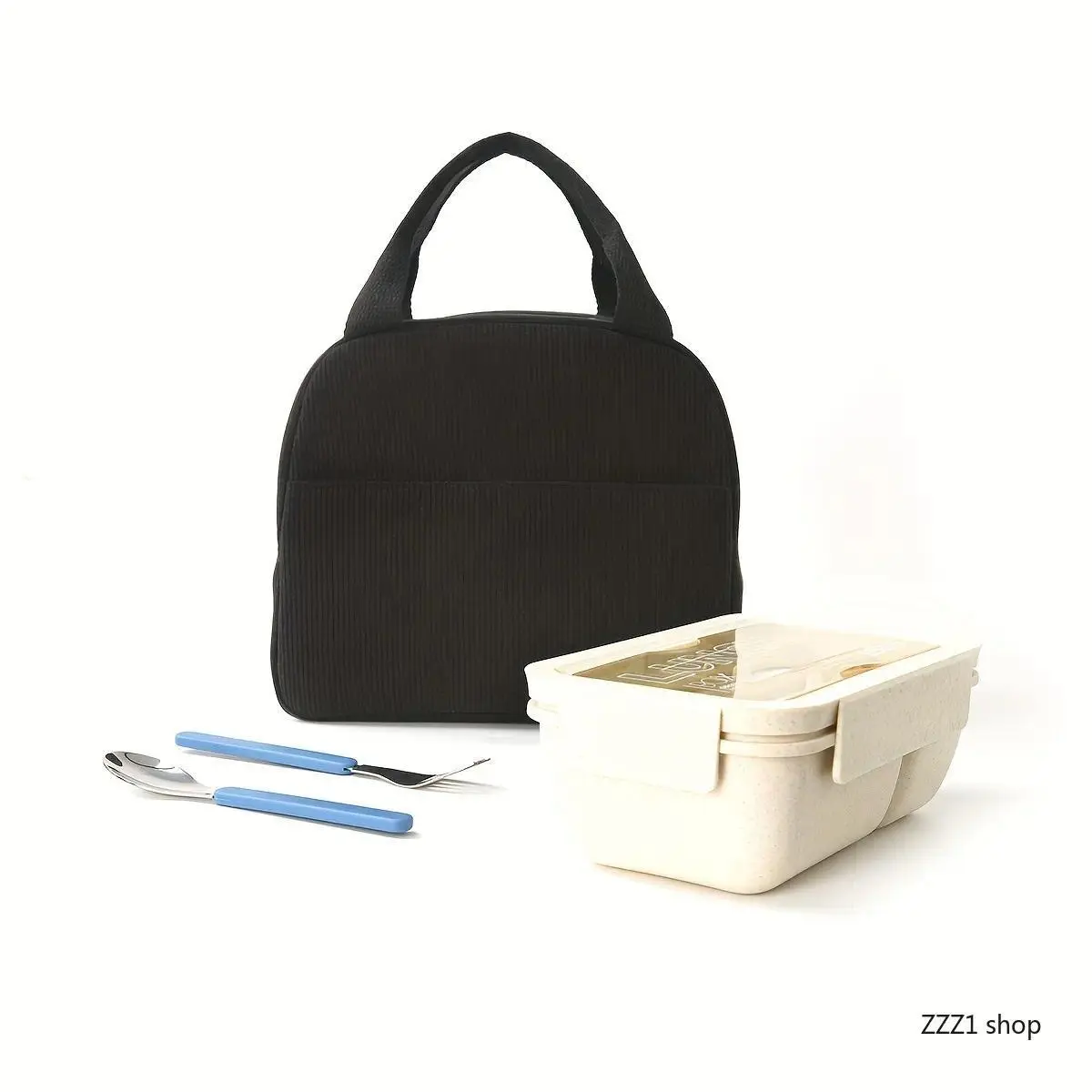 Insulated Lunch Bag for Adults, Unisex Corduroy Thermal Tote with Leakproof Lining, Front Zip Pocket & Bento Box Set, Reusable Food Storage Bag for Work, Office, Travel, Picnics & Outdoor Trips