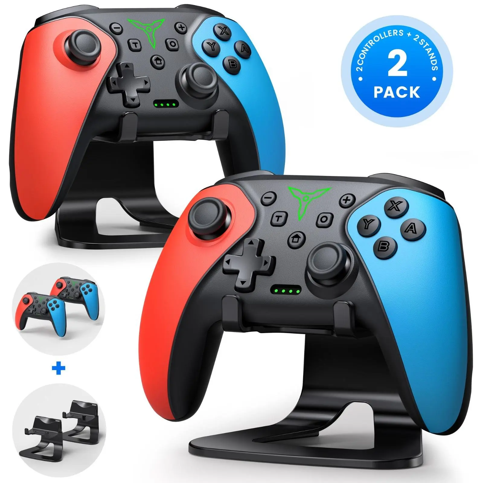 2-Pack Switch Controller with 2 stand, Wireless Pro Controller for Switch2/Switch/Lite/OLED, Bluetooth Gamepad with Programmable Back Buttons, Turbo, Vibration, Gyro, Compatible with iOS/Android/PC, Includes 2 Stands