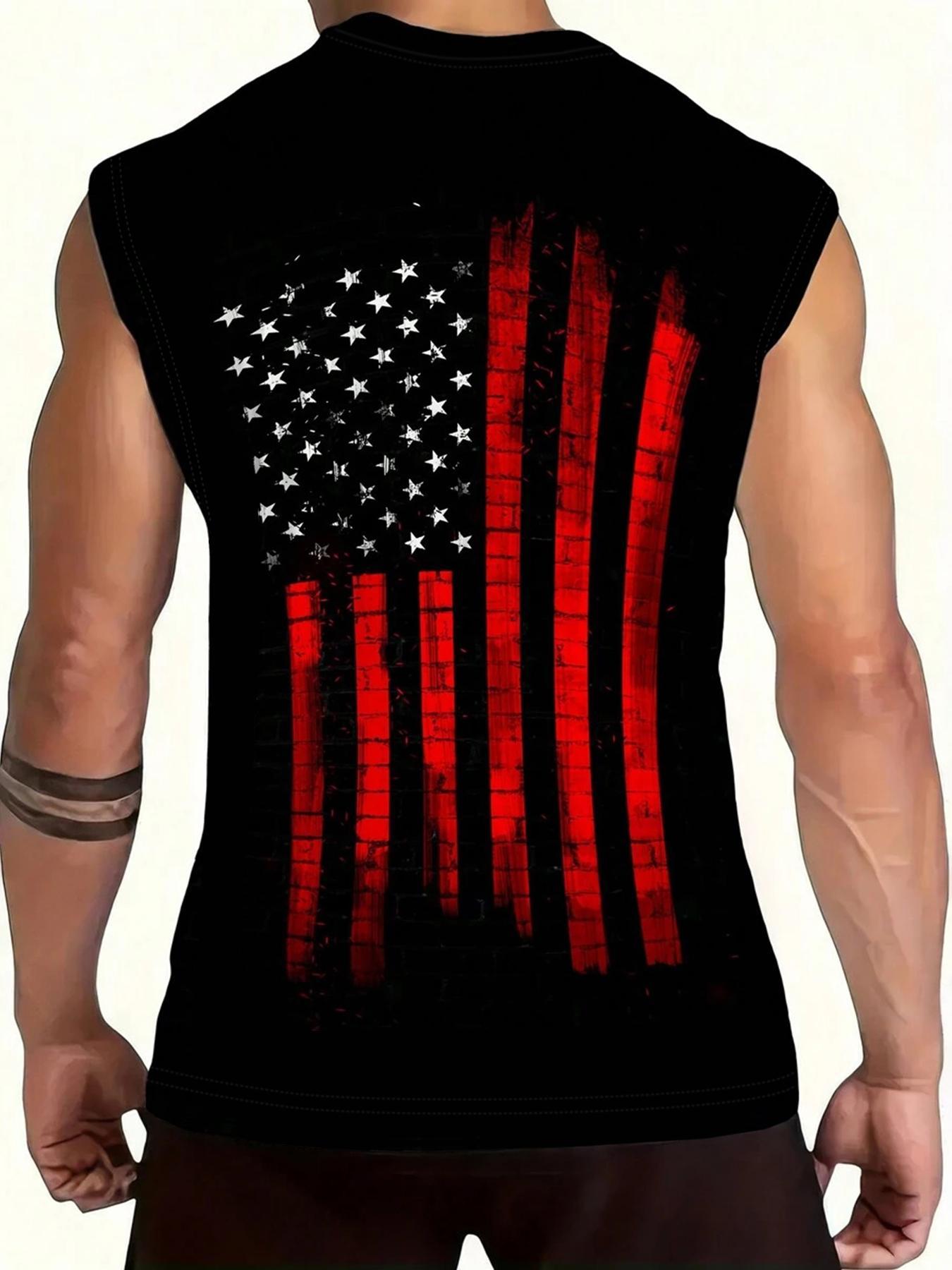 Men's American Flag Print Tank Top, Regular-Fit Casual Sleeveless Top for Daily Outdoor Wear, Men's Clothes for Summer