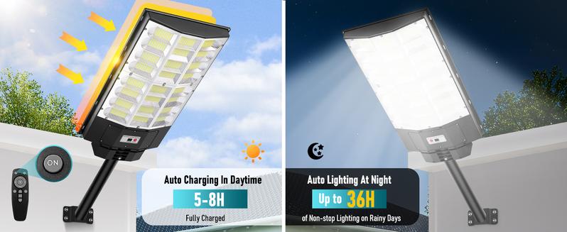 1/2/4 Packs Solar Street Lights Outdoor, Motion Sensor Solar Lights, 6500K LED Street Light Dusk to Dawn Waterproof, Commercial Parking Lot Lighting with Remote