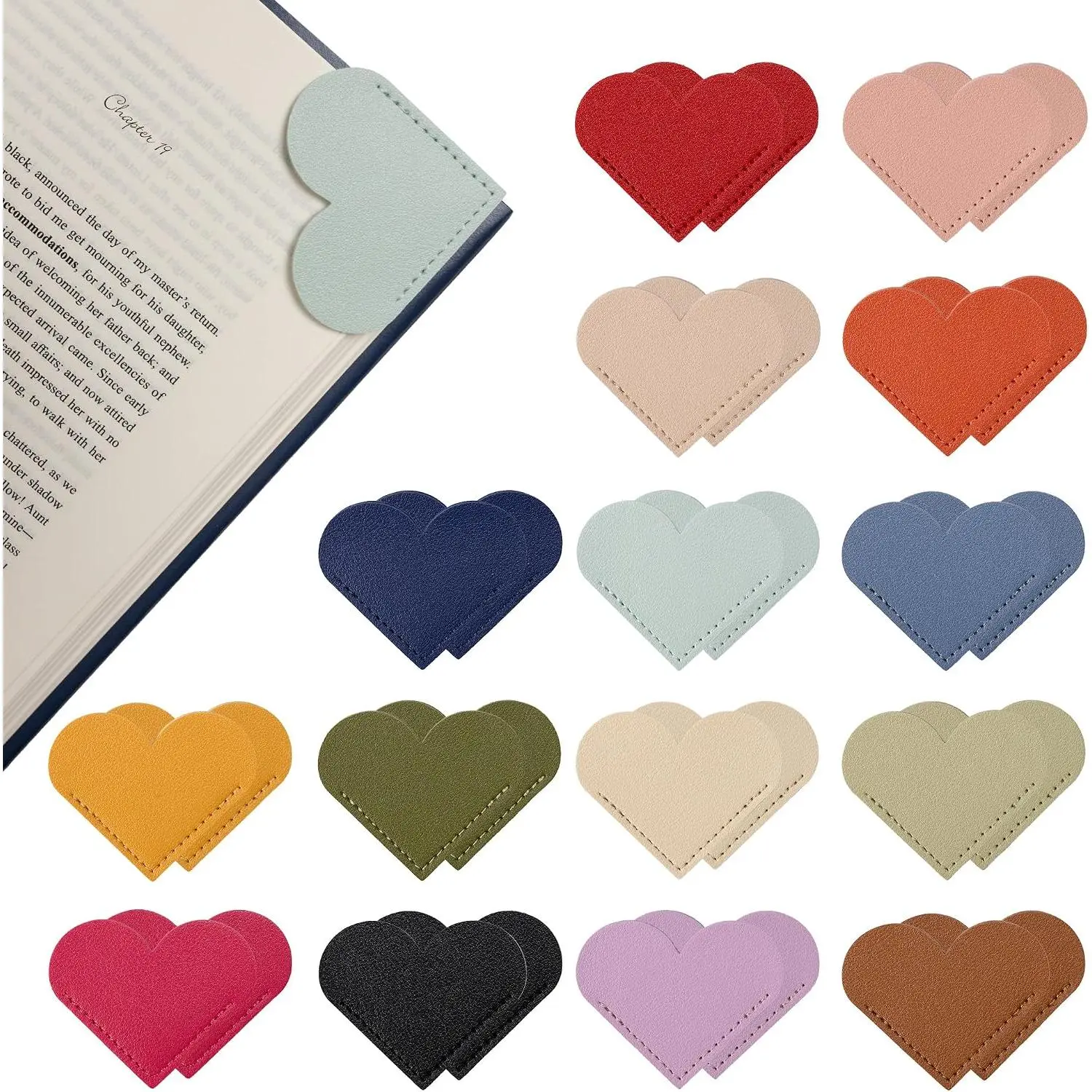 30 Packs Leather Heart Bookmarks for Book Lovers, Cute Gifts (Solid Color)