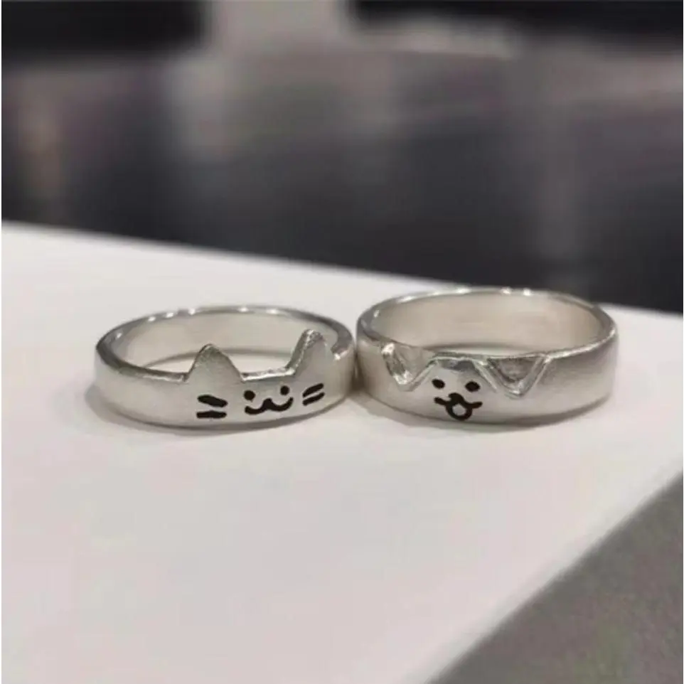 Women's 2PCS Adjustable Cat & Dog Animal Face Finger Rings - Minimalist Polyester Stackable Jewelry for Women, Daily Wear Gf Gift for Birthday, Anniversary