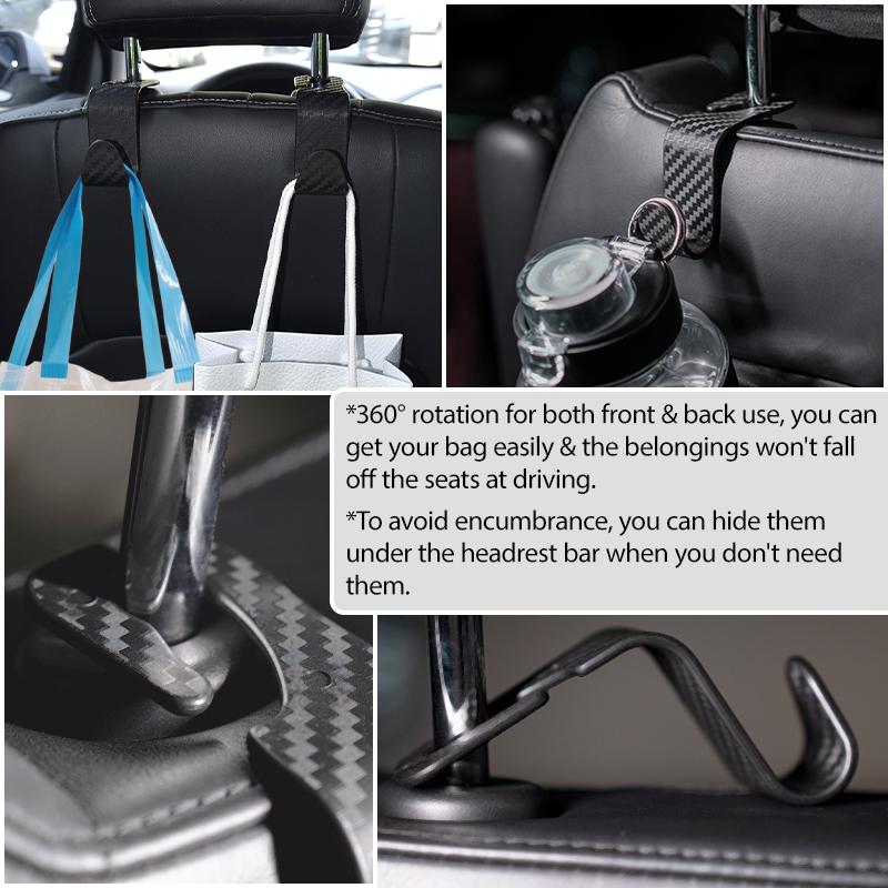 4 PCS Car Seat Headrest Thickened Hooks, Car Back Seat Storage Hooks, Car Seat Back Storage Hooks, Can Hang Wallets, Coats, Umbrellas, Shopping Bags, Handbags, Car Accessories. 2 Styles (Black Checkered/Black)
