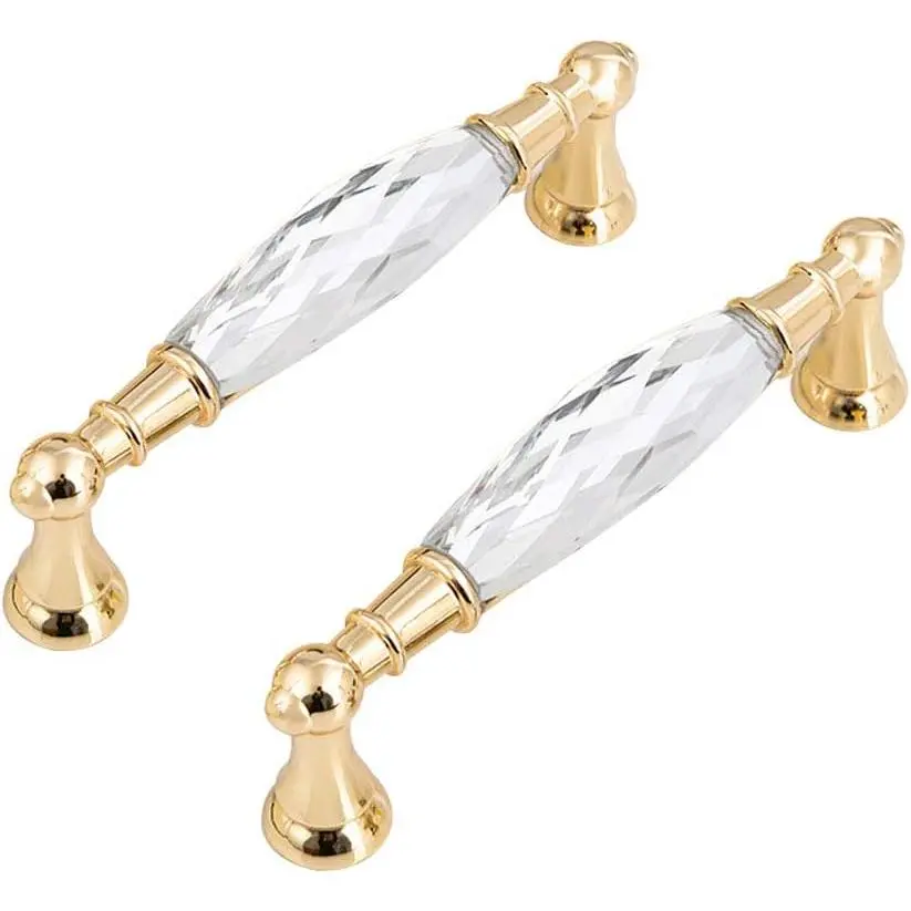 2 Pack  Drawer Pulls Handles Clear  Cabinet Pulls  Drawer Knob Pull Glass Dresser for Bathroom Cupboard Knob (2, 3-3/4" Hole to Hole)