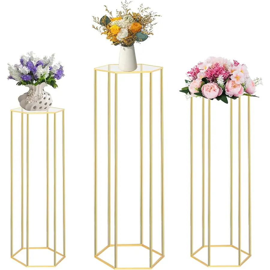 Hexagonal Base Stand, Metal Plant Holder, Ideal for Parties, Weddings, Vases, Living Room, Garden Decor, Single Piece Storage Rack
