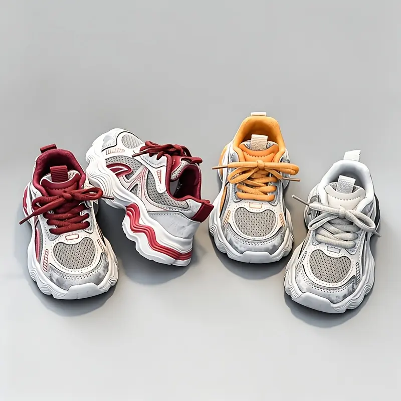 Kids Chunky Dad Sneakers, Breathable Mesh Upper, Non-slip Rubber Sole, Comfortable Lace-up Casual Shoes for Boys Girls, Suitable for Outdoor, School, Daily Wear