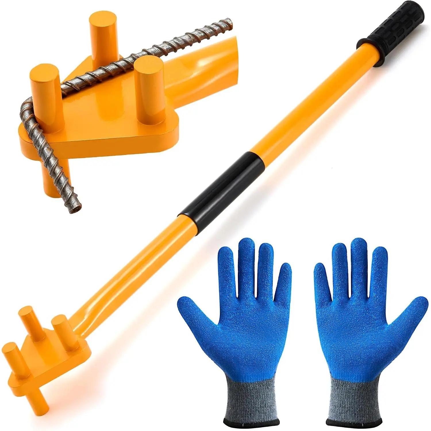 Manual Rebar Bender Tool for 5/8 Inch Steel Bar, Heavy Duty Rebar Bending Tool and Steel Rod Bender with Anti-Slip Grip, Protective Sleeve & Gloves for Construction Projects