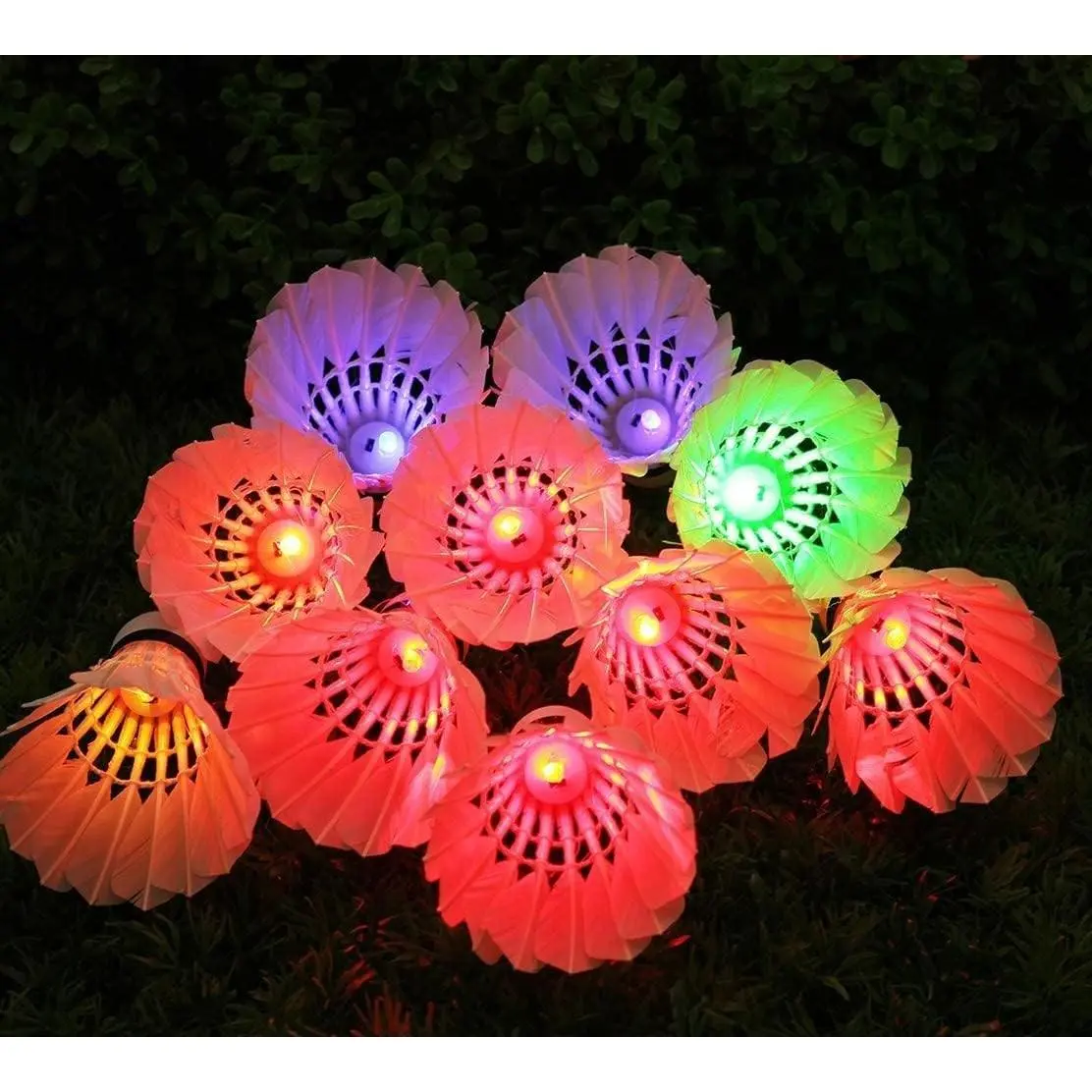 10 Pack Colourful LED Glow Goose Feather Badminton Shuttlecocks for Indoor Outdoor Night Sports Activities