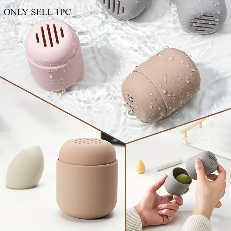 1pc Silicone Makeup Sponge Holder - Waterproof and Unscented Beauty Blender Case with Double-Sided Vent Design for Quick Drying and Travel Protection - 1Pc Compact Cosmetic Puff Container Facial Makeup Accessories Makeup Storage