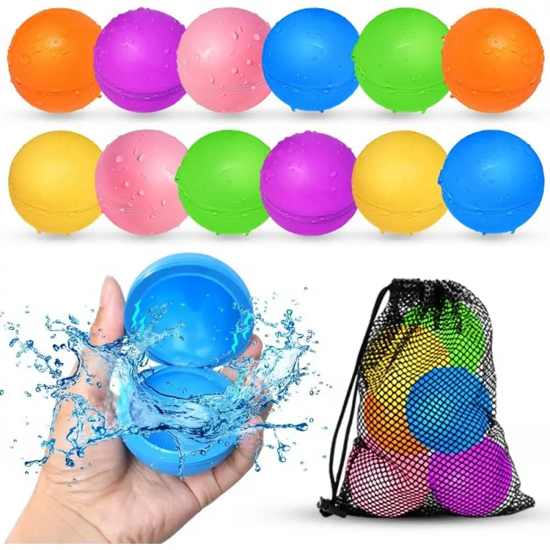 Summer Outdoor Toy 6/12Pcs Reusable Silicone Water Balloons, 1s Quick Fill Self-Seal Leakproof Splash Balls, No Mess Water Fight Game for Kids Ages 3+, Portable Pool Beach Backyard Toy, Fun Birthday Holiday Gift for Boys Girls party
