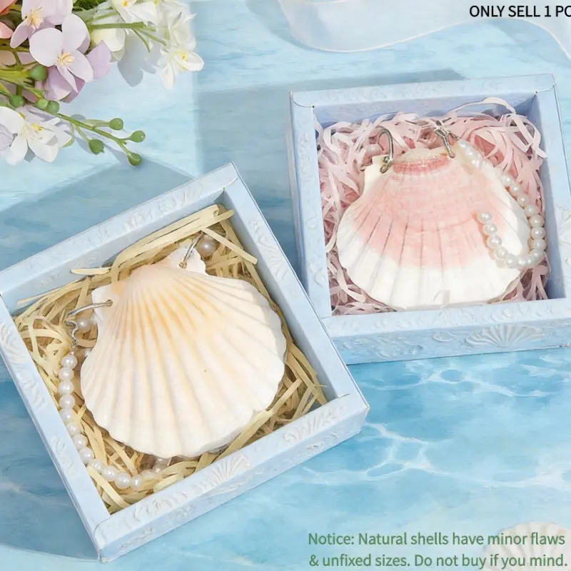 NATURAL SHELL NOTEBOOK - 30 PAGES + PEARL STRAP! Handmade Seashell Binder, Eco-Friendly Beach Souvenir, KWAI CUTE Scrapbook for Travel/Gift (Gift Box Included)