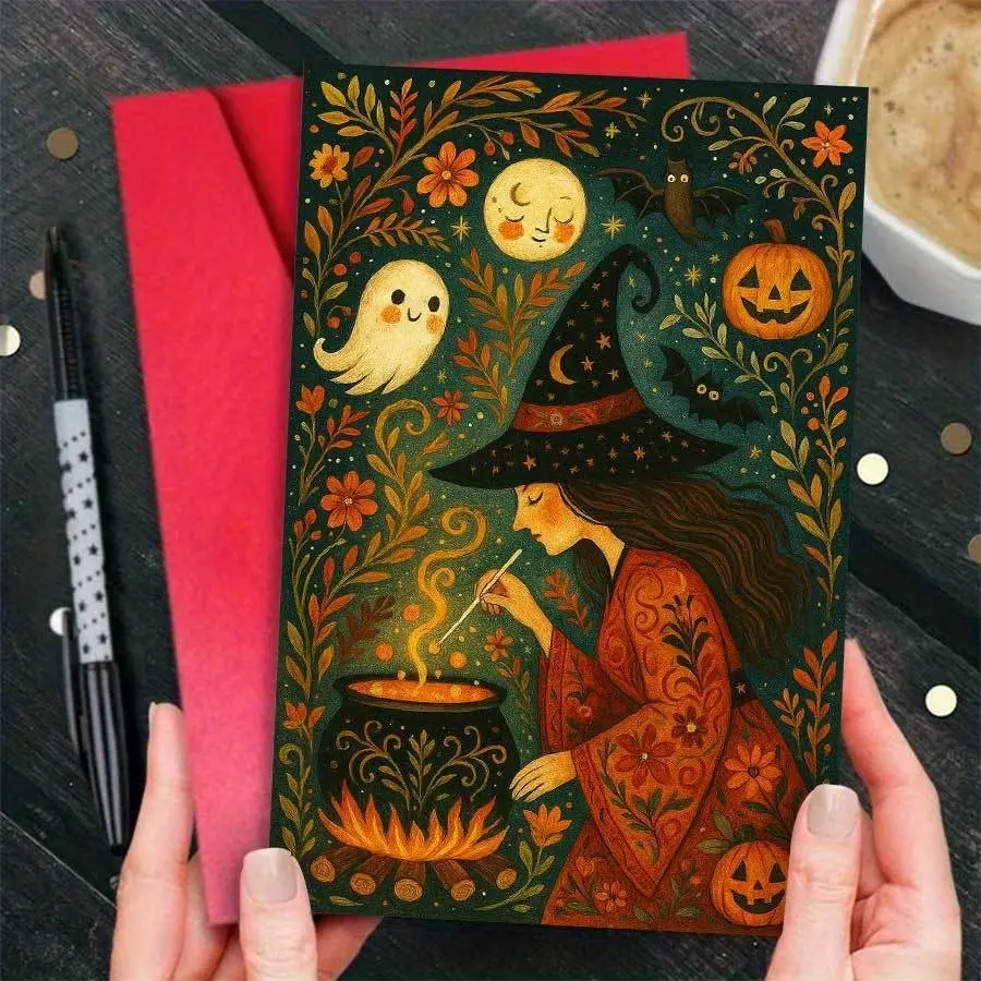 Halloween Witch Greeting Card, Perfect for Spooky Season, Ideal Gift for Friends and Family, Great for Halloween Party Invites