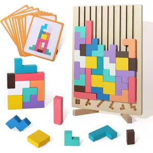 Wooden 3D Russian Block Puzzle Jigsaw Stacking Montessori Toys Educational Gift for Boys and Girls Board Game for Toddlers Brain Teasers Ages 3-6fidget toys