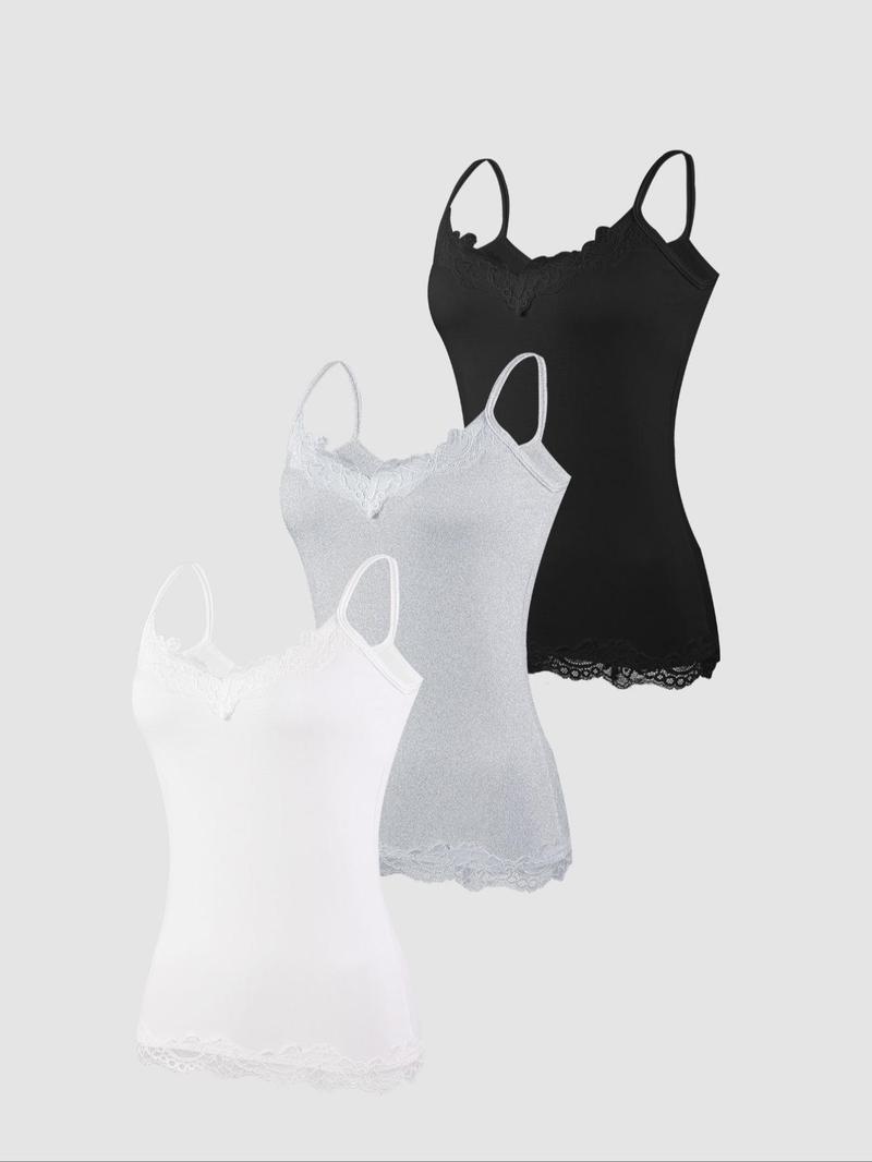 Women's Contrast Lace Cami Top, Casual Comfy Cami, Casual Soft Comfortable Breathable Sleeveless Spaghetti Strap Top for Daily Wear, Ladies Sleepwear for All Seasons, Clothing Women's Contrast Lace Cami Top, Casual Comfy Cami, Casual Soft Comfortable Breathable Sleeveless Spaghetti Strap Top for Daily Wear, Ladies Sleepwear for All Seasons, Clothing