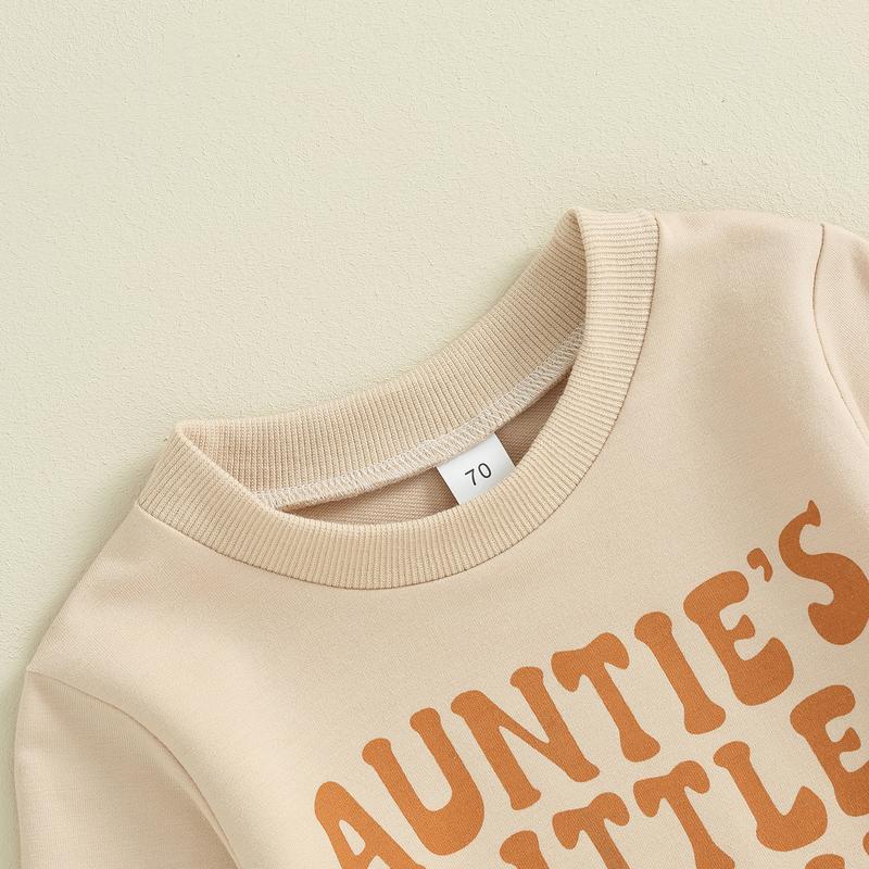 Toddler Baby Girl Boy Aunties Bestie Clothes Long Sleeve Letter Print T-Shirt with Elastic Waist Pants Set Outfit