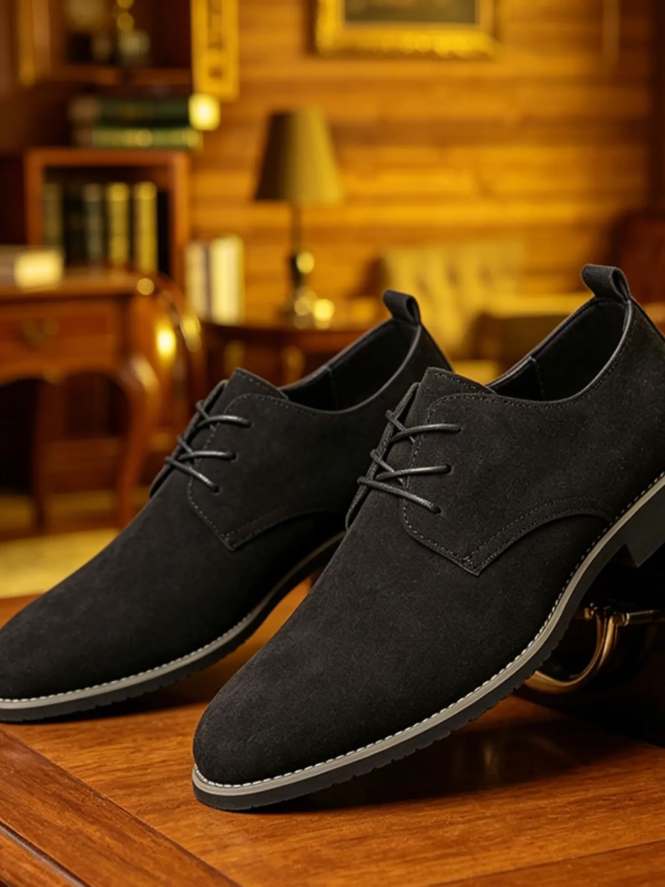 Men's Velvet Derby Shoes, Vintage Business Style, Lightweight Rubber Sole, Solid Color Laces, Comfortable Breathable, Business Casual Shoes, Daily Commute, Wedding, Date Night