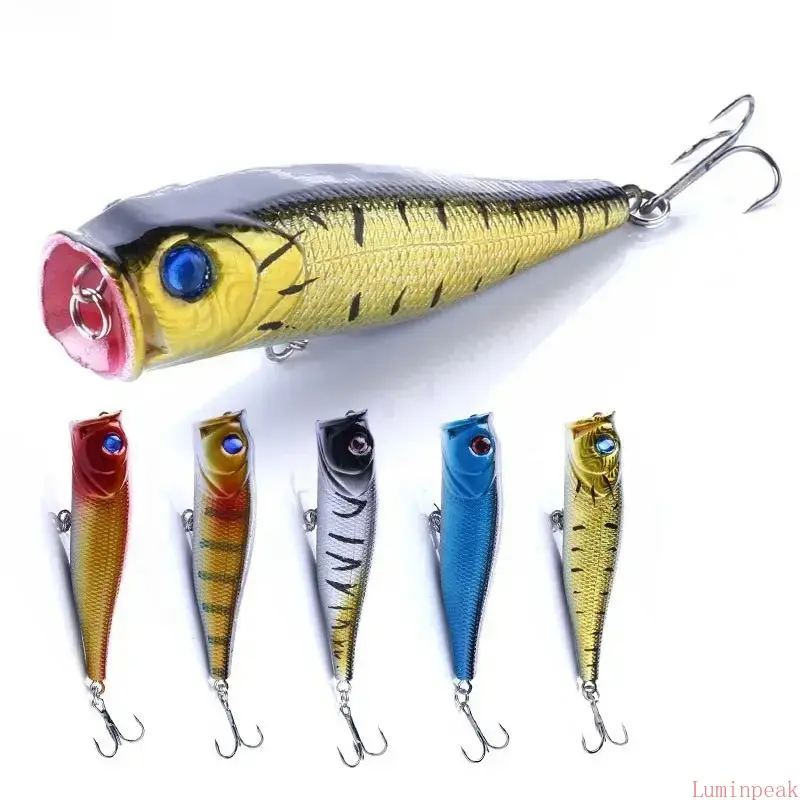 5-Piece Topwater Popper Fishing Lures, Floating Hard Plastic Baits with Wobbling Action for Bass, Trout & Pike, 3.54in 0.5oz, 3.54 Inches