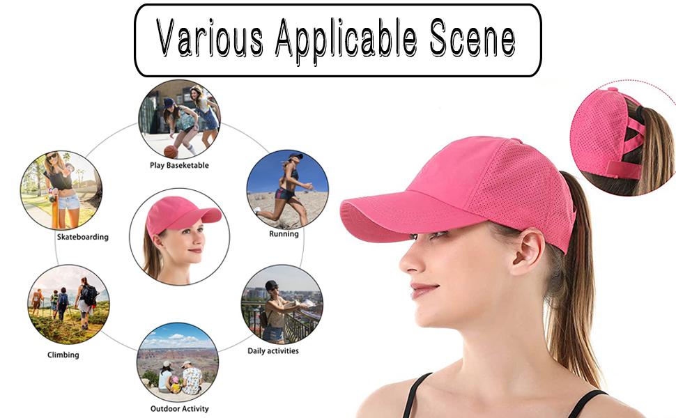 BIGWIG Women's Baseball Cap with Ponytail Opening, High Bun Ponytail Hat, Breathable Summer Sports Cap, Quick-Drying, Adjustable Buckle, Breathable Mesh Casual Hat, Summer Running Hat, Adjustable Sun Hat
