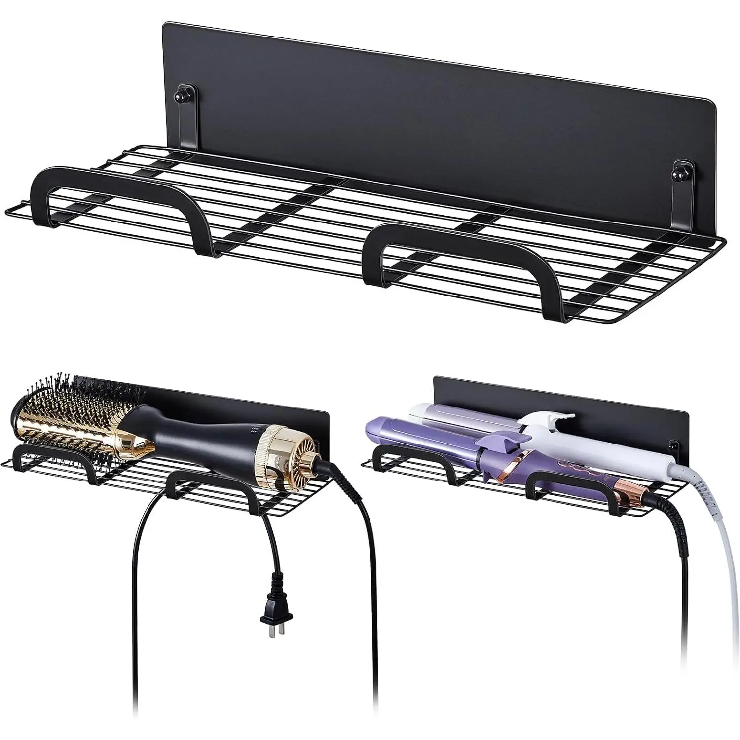 Straighteners Holder Wall Mounted Metal Hair Dryer Holder for Curling Wands Accessories Adhesive Curling Iron Holder Hair Tool Organizer for Vanity Bathroom Barber Shops (Black)