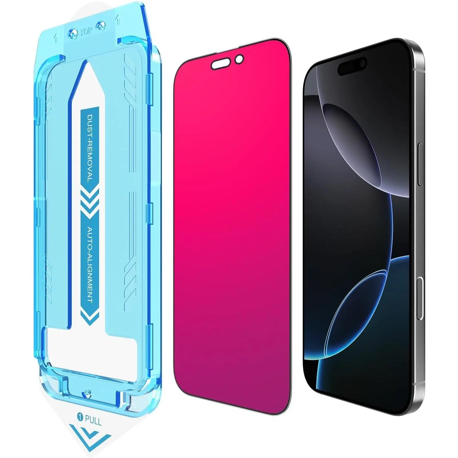 for  16 Pro Max  Screen Protector, Gradient Color Tempered Glass, Bubble Free, Easy Installation, Auto Dust-Elimination, Anti Blue Light