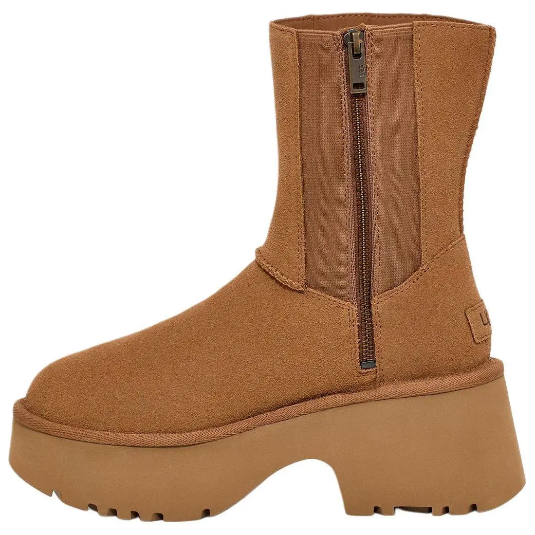 UGG Women's Chestnut Suede Snow Boots with Fleece Lining, Zippered Round Toe Verifiable, with credentials and supporting global authentication