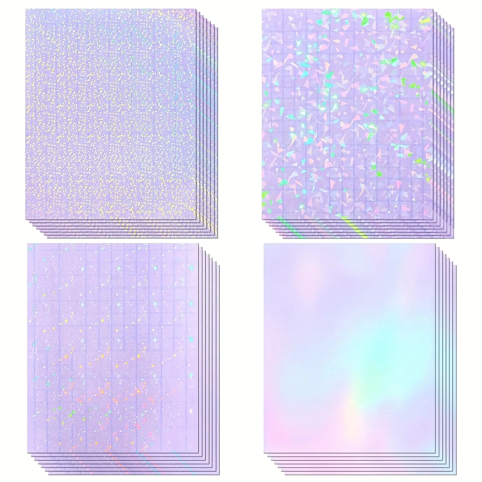 20 Sheets A4 Size Transparent Holographic Cold Press Film, 8.3x11.7 Inches, Diamond Rainbow Star Dot Styles, Waterproof Self-Adhesive Vinyl Stickers