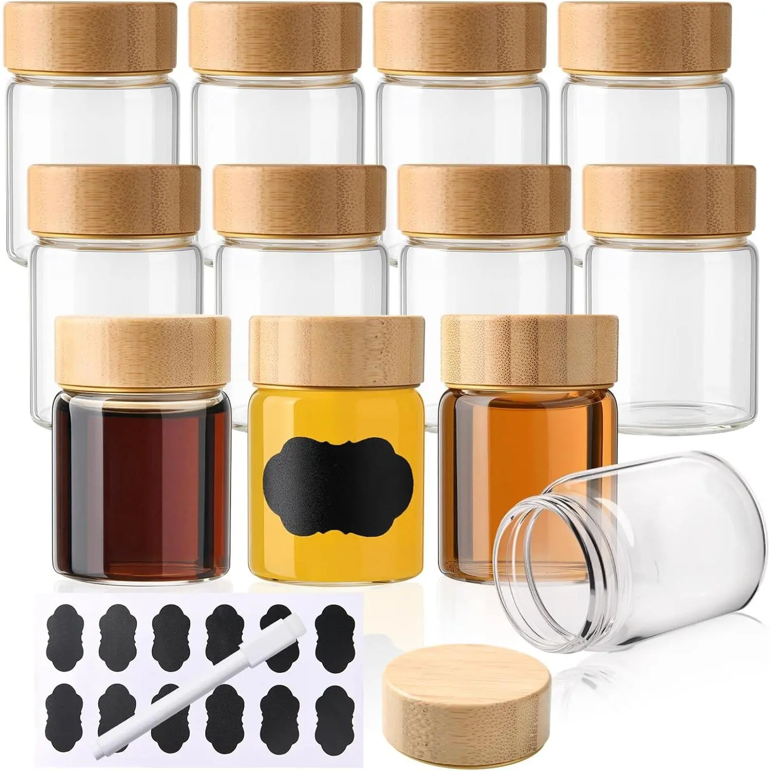 12 Pack 2oz (60ml) Borosilicate Glass Shot Bottles with Caps, Dishwasher & Freezer Safe, Reusable for Ginger Shots, Wellness Juicing