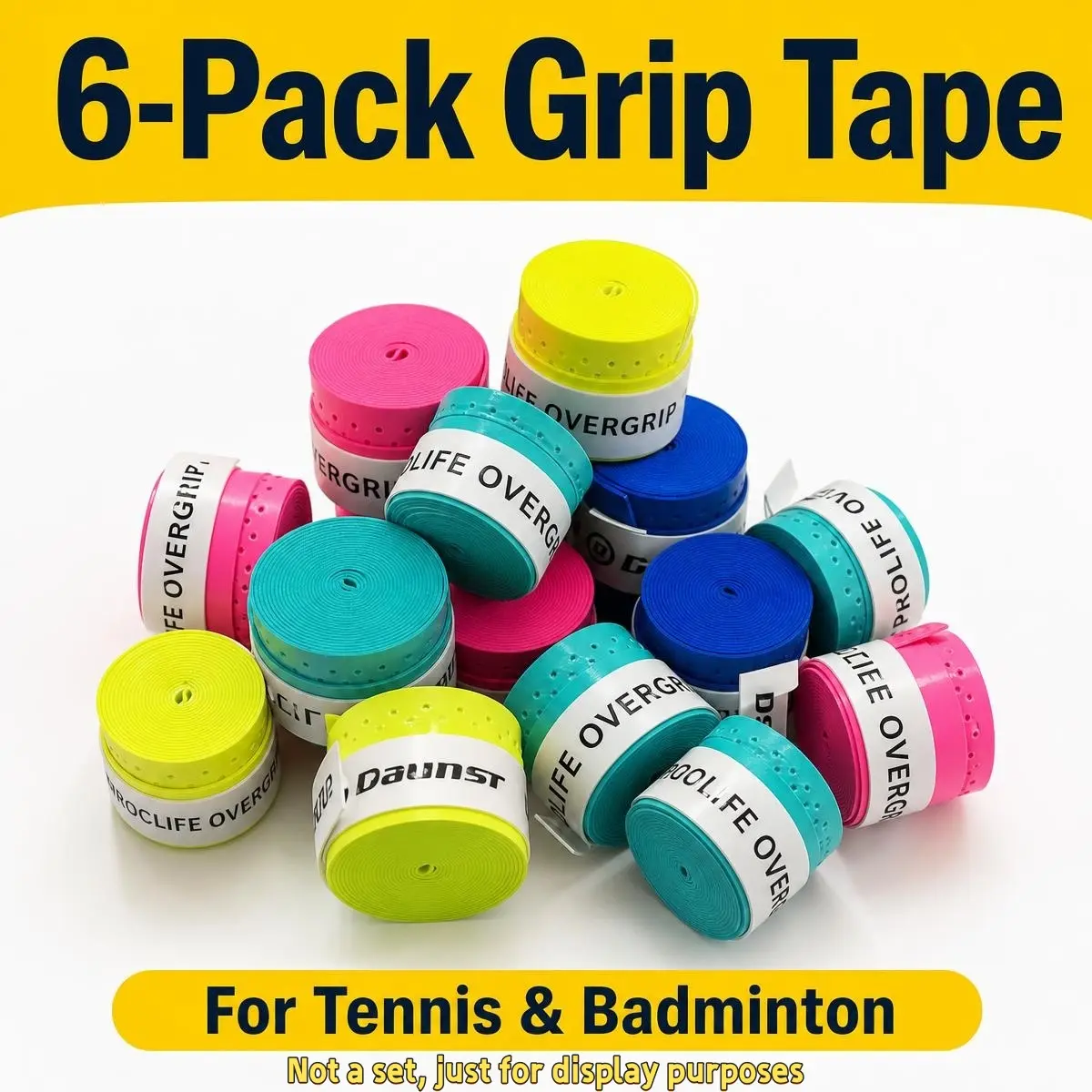 Dawnsr Breathable Padded Grip Tape Set of 6, Universal Tennis Racket & Badminton Handle Wrap, Sweat-Proof Anti-Slip, Lightweight Design，padel accessories