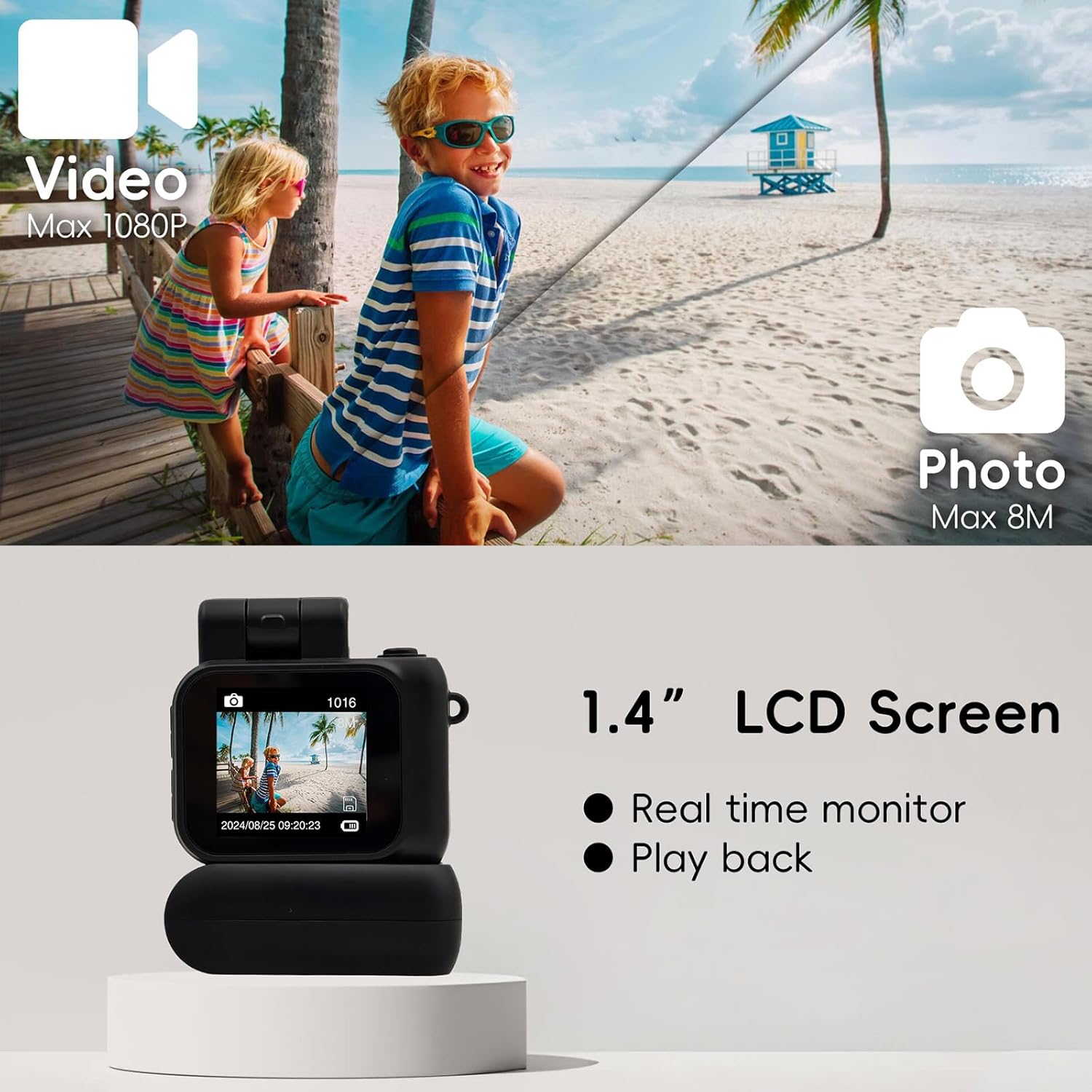 Digital Camera with 1.4 in LCD Screen 1080P 32GB Card  Base Monoreflexes Shaped CMOS Compact Portable Video Recorder Easy to Operate (Black)