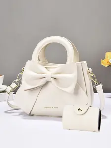 New Sweet Large Bow Handbag for Women, Milk Versatile Shoulder Clutch, PU Leather Casual Bag for All Seasons